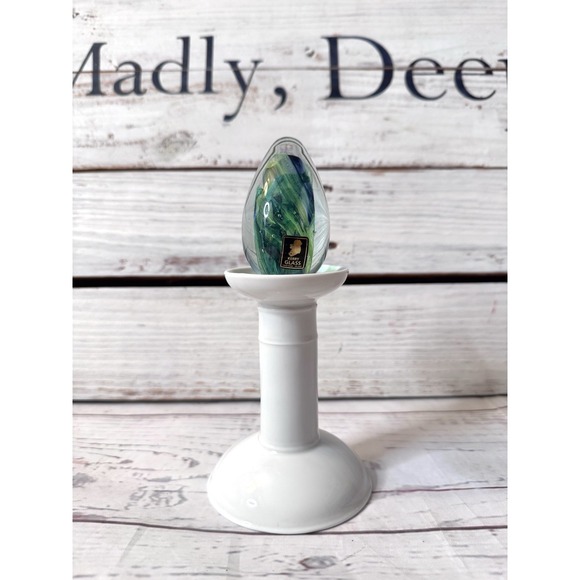 VTG Kerry Art Glass Egg Shaped Flower Paperweight Ireland Green Black Swirl - Picture 9 of 9